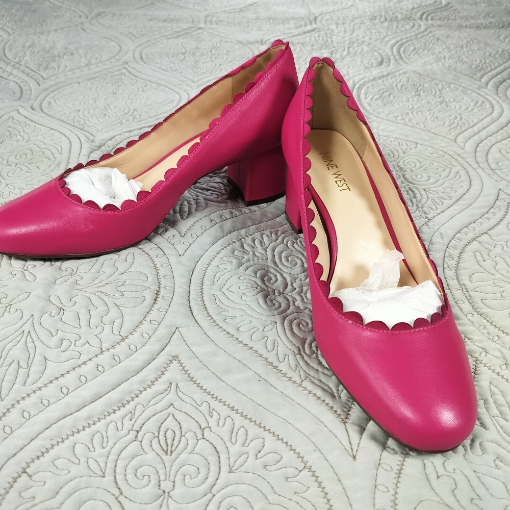 Nine West Hot Pink Finnley Scallop Leather Pumps Womens Size 7.5